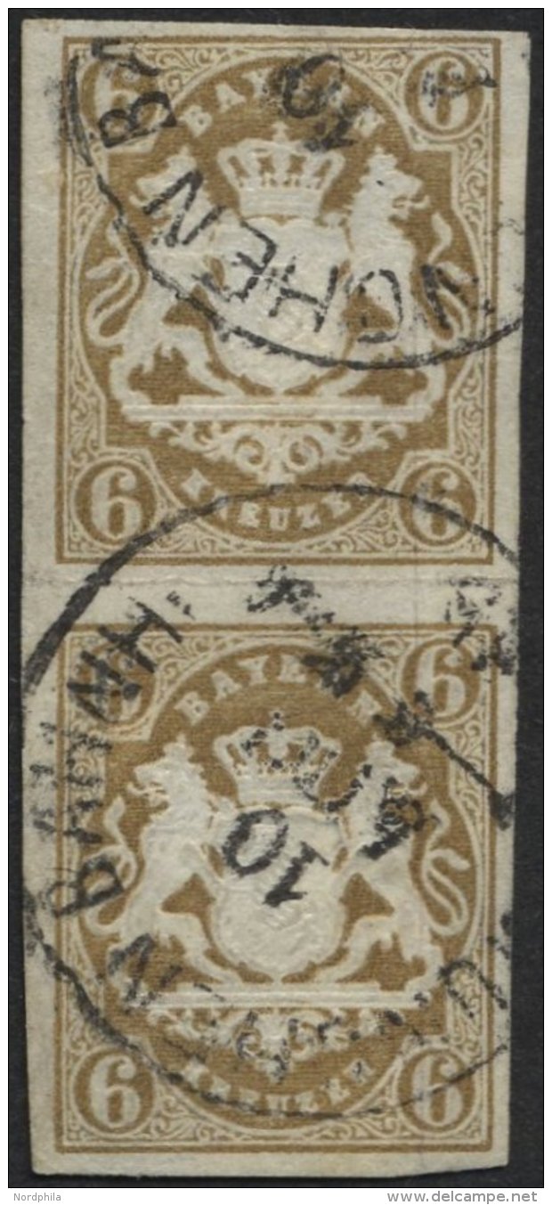 BAYERN 20 Paar O, 1868, 6 Kr. Ockerbraun Im Senkrechten Paar, K1 MÜNCHEN BAHNH., Pracht (waagerechten Bugspur Zwisc - Altri & Non Classificati