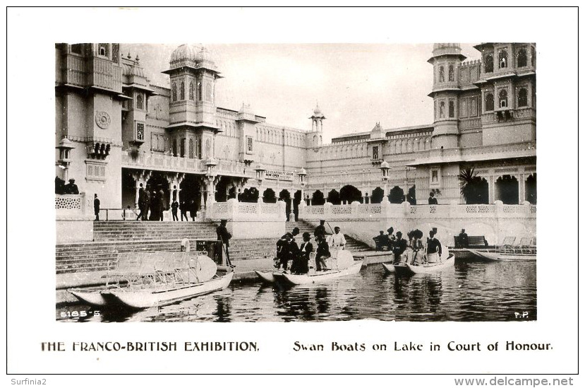 EXHIBITION - 1908 FRANCO BRITISH - SWAN BOATS ON LAKE IN COURT OF HONOUR RP Ex31 - Expositions