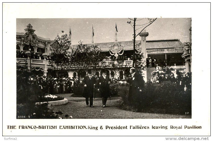 EXHIBITION - 1908 FRANCO BRITISH - KING AND PRESIDENT FALLIERES LEAVING ROYAL PAVILION RP Ex33 - Exhibitions