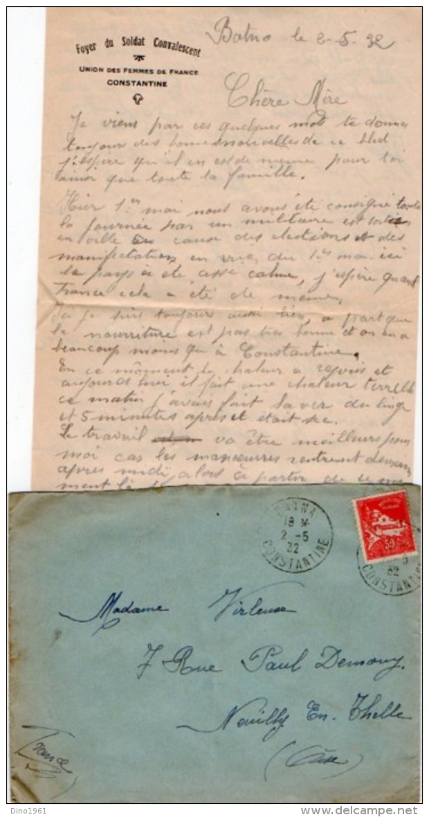 VP5380 - MILITARIA - Lettre En Franchise Militaire - Soldat P. BERGERON Au 7ème Rgt Tirailleurs Algériens à BATNA - Documenti