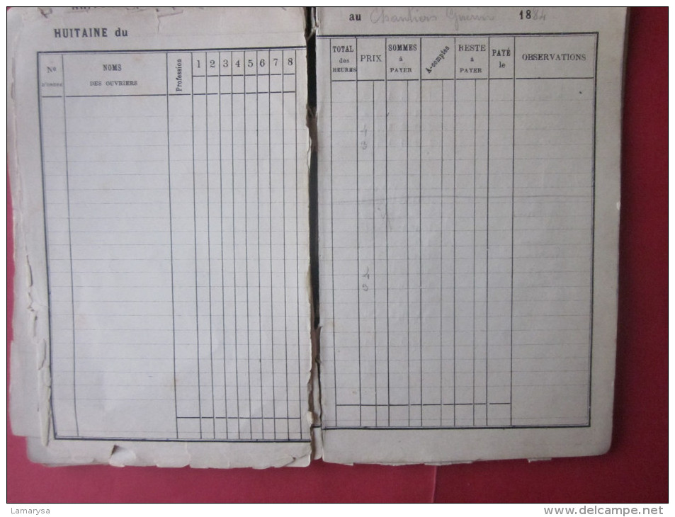 MANUSCRIT HUITAINES DE 1880 à 1884 COMPTES FAITS PAR JOURNEE DE 1.50 à 6 FR DIVISION PAR HEURE DU PRIX....