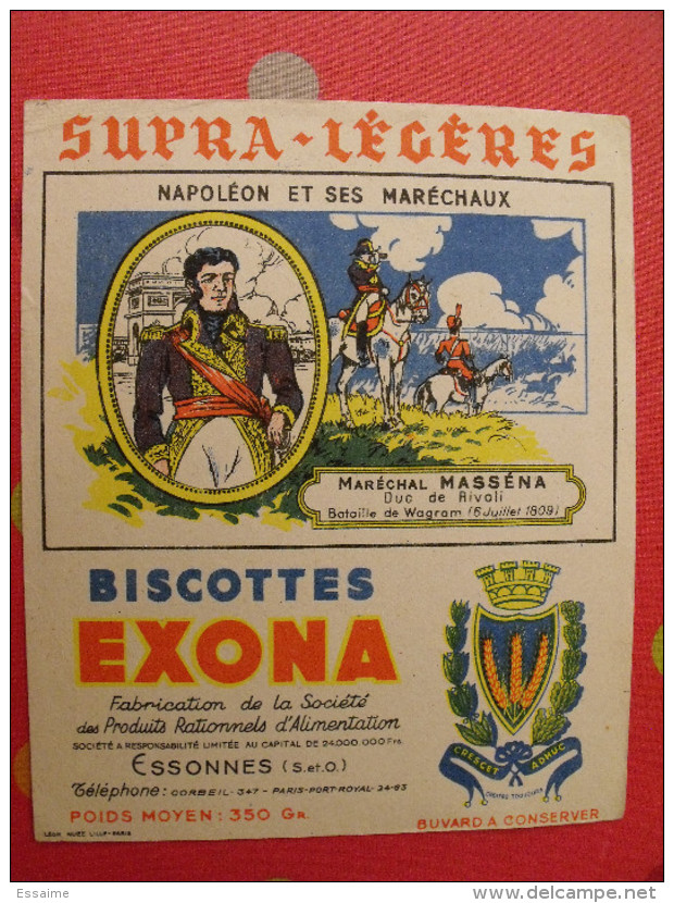 Buvard Biscottes Exona. Essonnes. Napoléon Et Ses Maréchaux. Maréchal Masséna. Vers 1950 - Zwieback