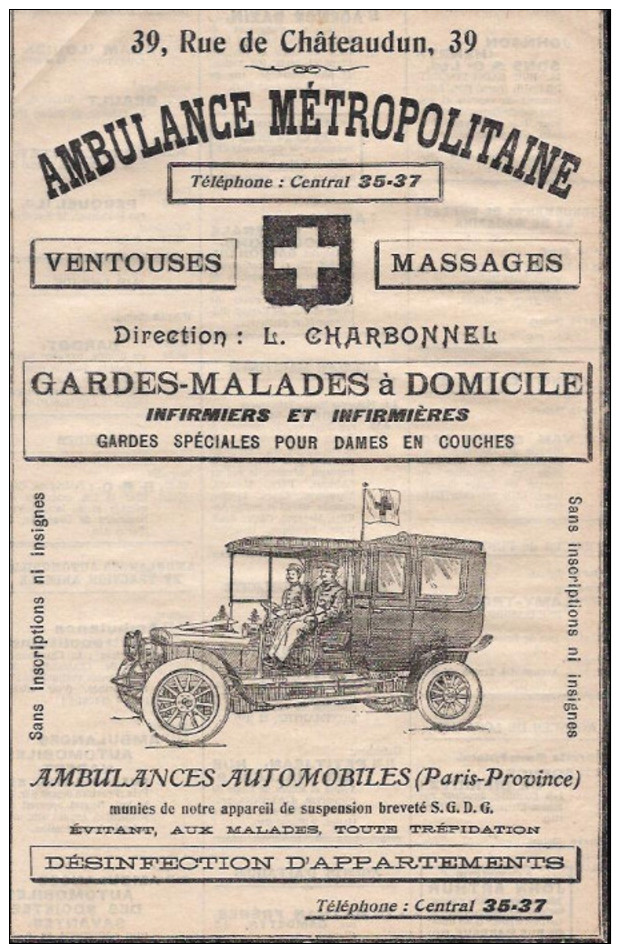 PARIS 9e - PUB AMBULANCE AUTOMOBILE - Publicités