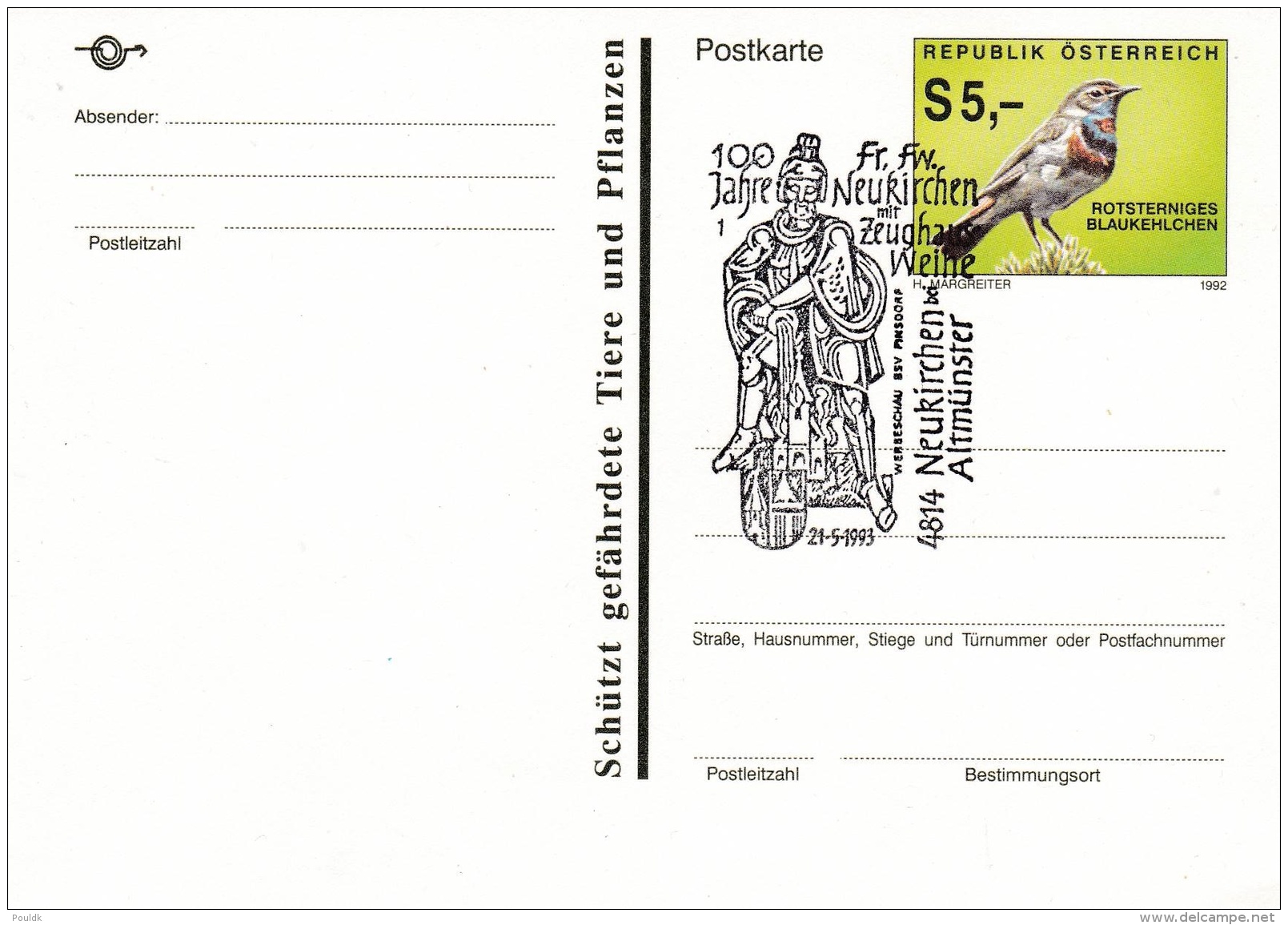 Austria Postal Stationary W/Bird P/m Neukirchen Bei Altmünster 1993 Freiwillige Feuerwehr (SKO10-2A) - Pompieri