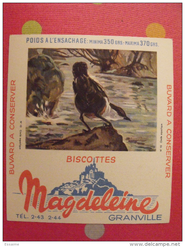 Buvard Biscottes Magdeleine. Granville. Oiseau Cincle Aquatique. Vers 1950 - Zwieback