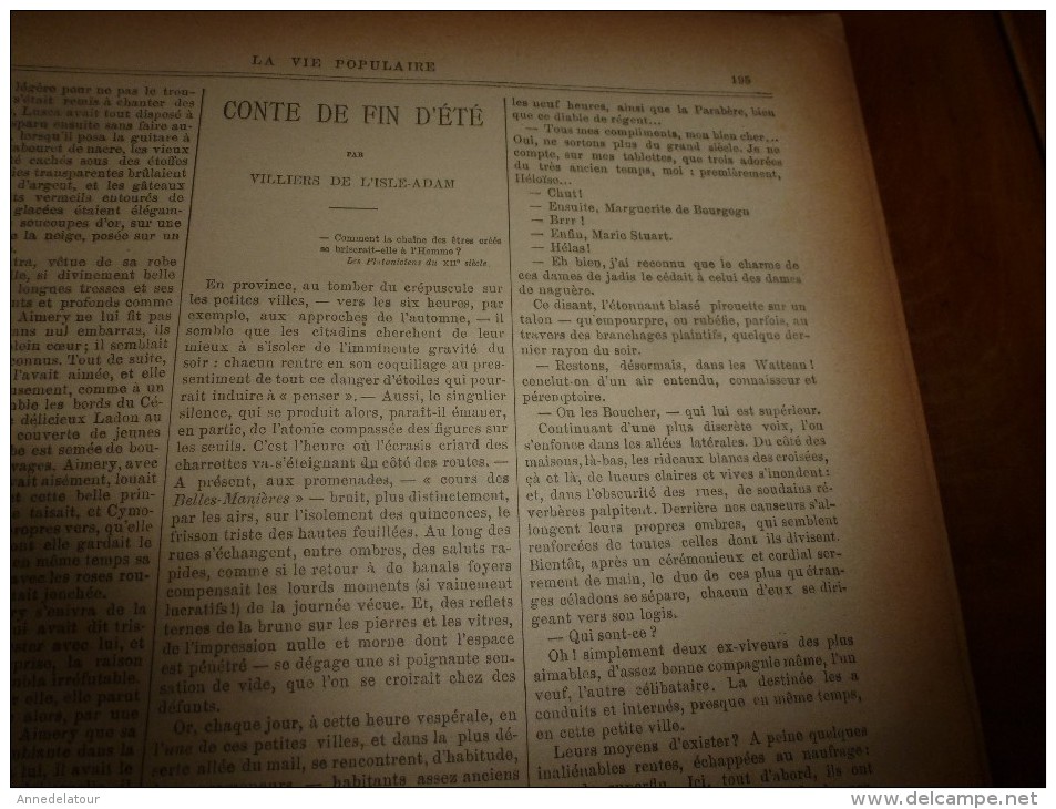 1889 LVP  :Portrait de FRANCISQUE SARCEY ; Le VIN Samien (Théodore de Banville);La 14e Cie sur le MAGICIEN pour Cayenne