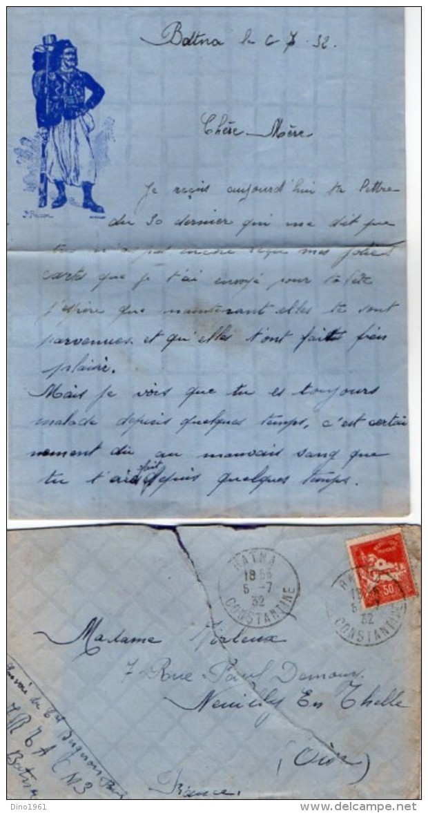 VP5383 - MILITARIA - Lettre & Enveloppe -  Soldat P. BERGERON Au 7ème Rgt Tirailleurs Algériens à BATNA - Documenti