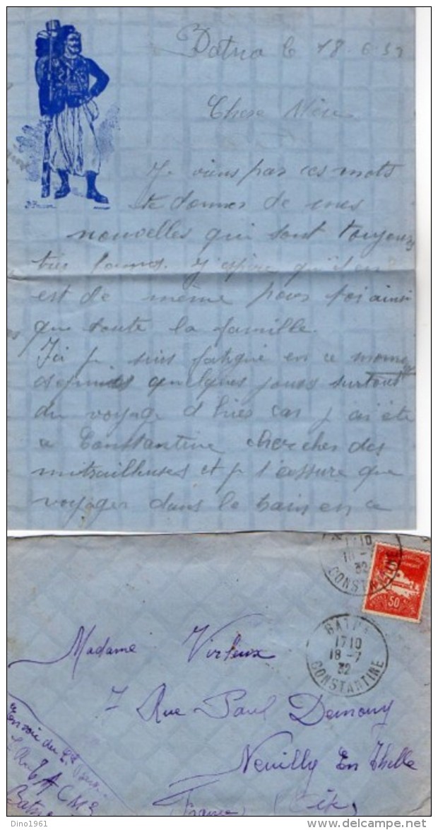 VP5385 - MILITARIA - Lettre & Enveloppe - Soldat P. BERGERON Au 7ème Rgt Tirailleurs Algériens à BATNA - Documenten