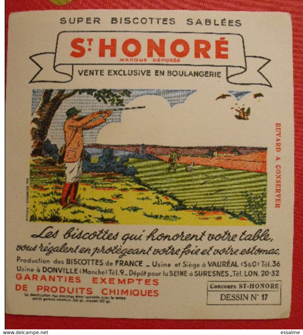 Buvard Biscottes St Honoré Vauréal Donville Suresnes. Chasse. Vers 1950 - Biscottes
