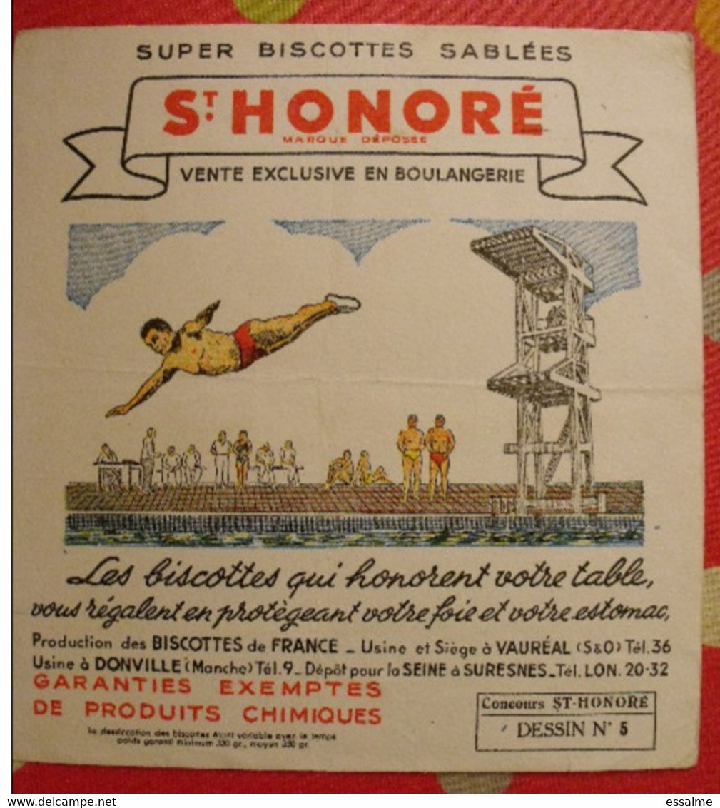 Buvard Biscottes St Honoré Vauréal Donville Suresnes. Plongeon. Vers 1950 - Zwieback
