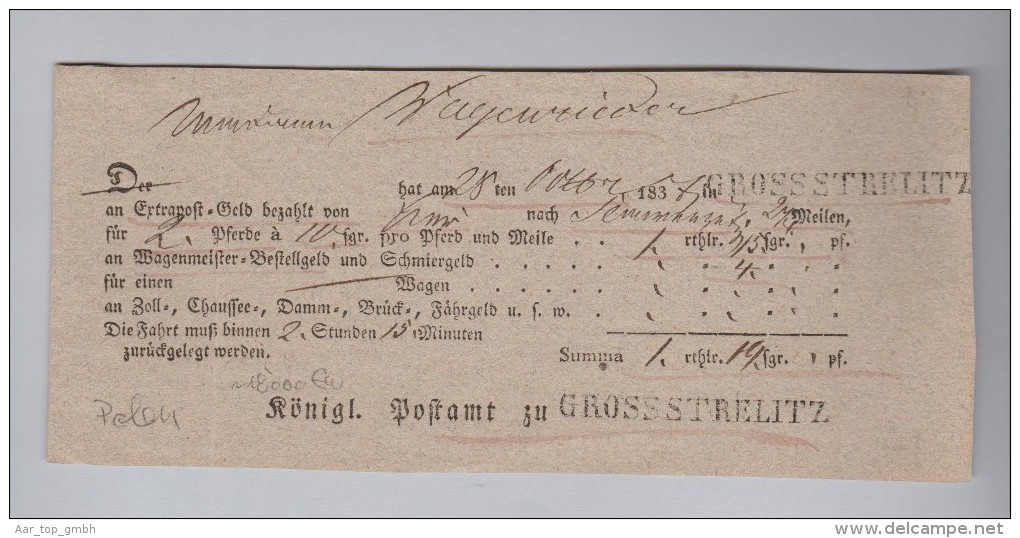 Heimat Polen GROSSSTRELITZ 1837-10-28 Postschein - ...-1860 Préphilatélie