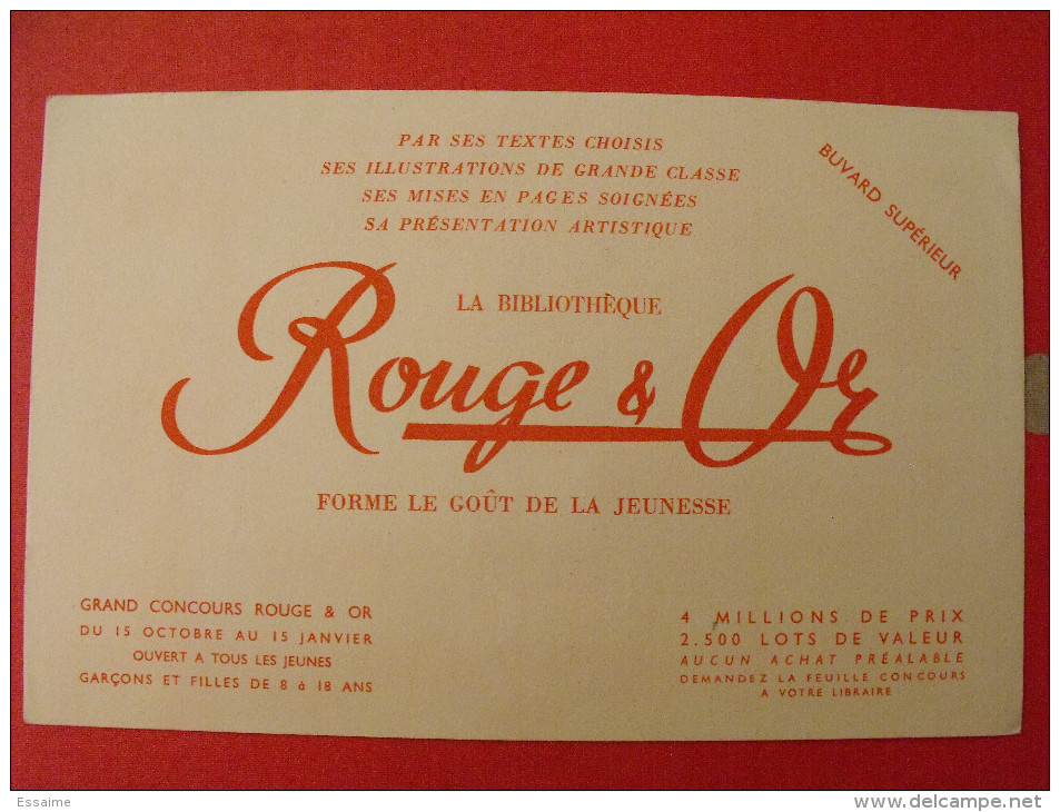 Buvard Livre Bibliothèque Rouge Et Or. Vers 1950 - Cartoleria