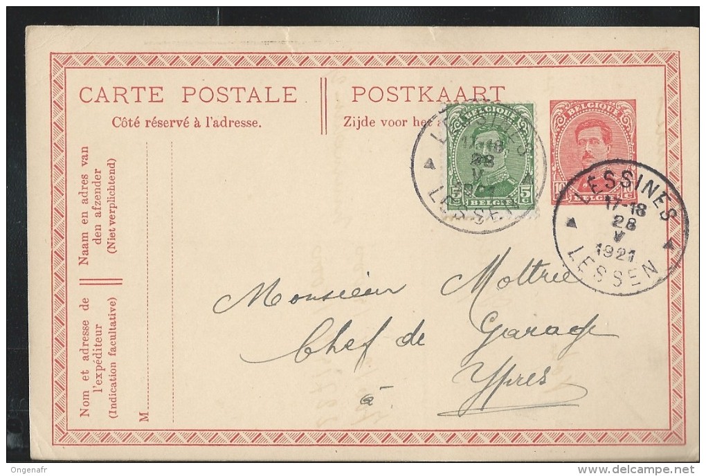 Carte Obl. N° 56  Obl.: Lessines 28/05/1921  + Repiquage  Carrières De Porphyre - Cartoline 1909-1934