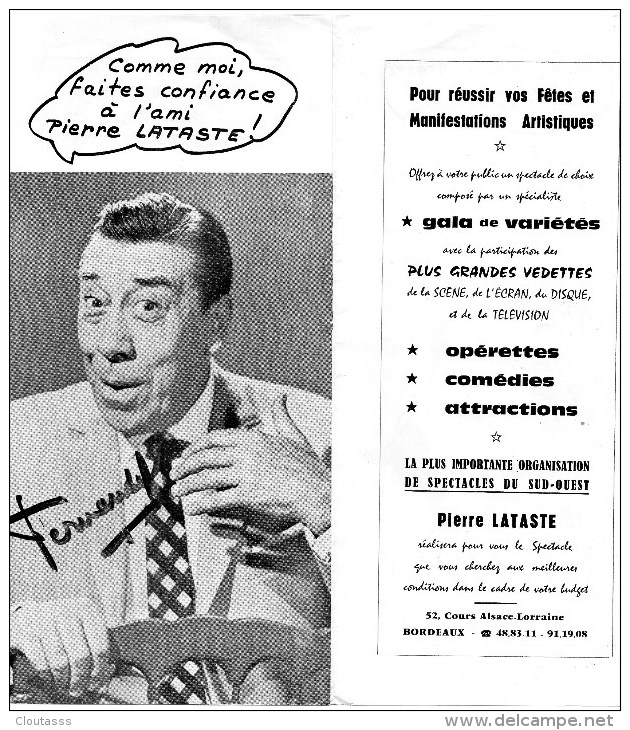 FERNANDEL) CLAUDE  François ( PHOTOS) PRESTATIONS OFFERTES PAPIER GLACE DEPLIANT 22X10 RECTO VERSO 3 Pages - Advertising