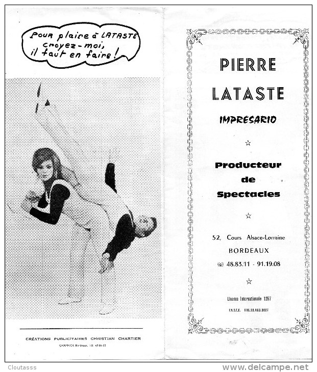 FERNANDEL) CLAUDE  François ( PHOTOS) PRESTATIONS OFFERTES PAPIER GLACE DEPLIANT 22X10 RECTO VERSO 3 Pages - Advertising