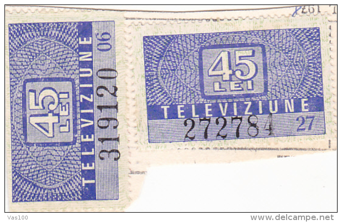 #154  TELEVISION STAMPS,   FISCAUX STAMPS,  ,   REVENUE STAMP,  45 LEI,  FRAG.,  ROMANIA. - Fiscale Zegels