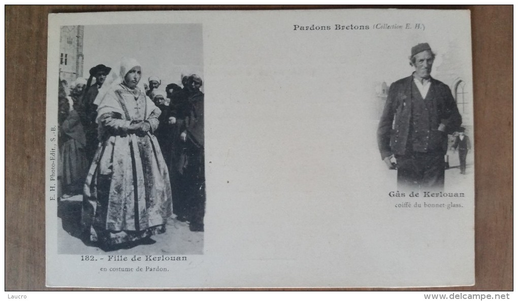 Fille De Kerlouan En Costume De Pardon Et Gars De Kerlouan.Coiffes Costumes Bretons.precurseur Dos Non Di.Hamonic N °182 - Kerlouan