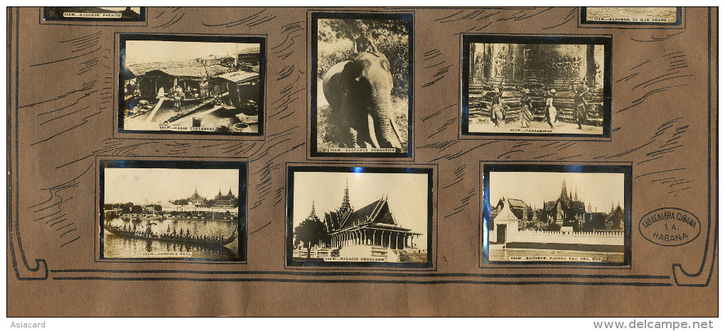 Set Of 13 Pictures Siam Advert Tabacalera Cubana Cuba Flag Temples Elephant Royal Boat - Tailandia