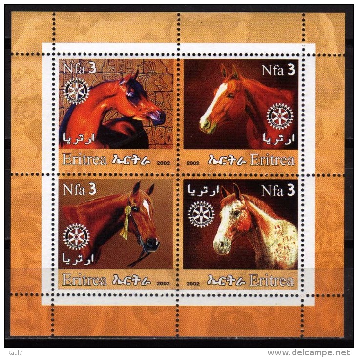 Erythrée 2002 - Chevaux, Horses - BF 4 Val Neufs // Mnh - Erythrée