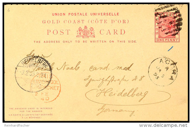 1/1 P. Queen Victoria Frage/Antwort-Ganzsachen-Postkarte, Von "ACCRA JA 5 95" über Liverpool Nach... - Costa De Oro (...-1957)