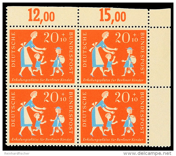 20 Pfg Jugend 1957, Plattenfehler I (Feld 5) Zusammen Mit Drei Normalmarken Im Postfrischen Viererblock Aus Rechter... - Autres & Non Classés