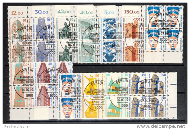 10 Bis 350 Pfg Sehenswürdigkeiten 1987/1989, 13 Verschiedene Tadellose Bogenrand-Viererblocks Mit... - Autres & Non Classés