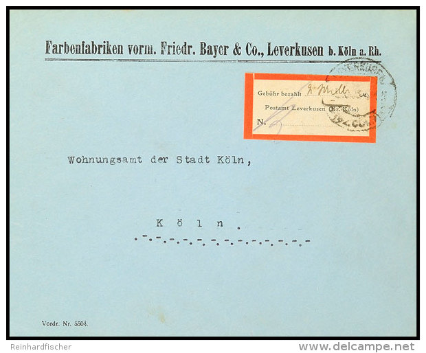 Leverkusen, Gebührenzettel Text "Gebühr Bezahlt" Mit Handschriftlicher Wertangabe "2 Mill." Auf Gut... - Otros & Sin Clasificación