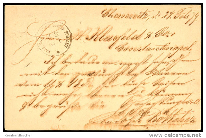 KAISERLICH DEUTSCHES POSTAMT No. 1 * 2 3 (1879) - K1, Rücks. Als Ankunftsstempel Auf GS-Postkarte 10 Pfg Aus... - Turquie (bureaux)