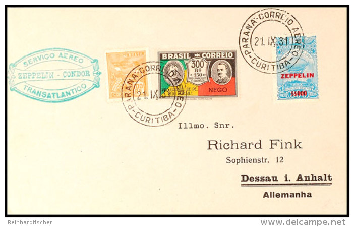 1931, 2. SAF, Brasilianische Post, Mit U. A. Zeppelin-Sondermarke 5.000 Reis Frankierter Brief Nach Dessau,... - Autres & Non Classés