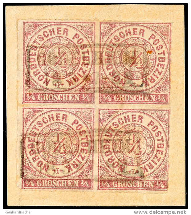 1/4 Gr. Braunviolett, Im Viererblock Mit Zwei Preussen-Ra2 "GODELHEIM" (OPD Minden) Auf Briefstück, Kleine... - Autres & Non Classés
