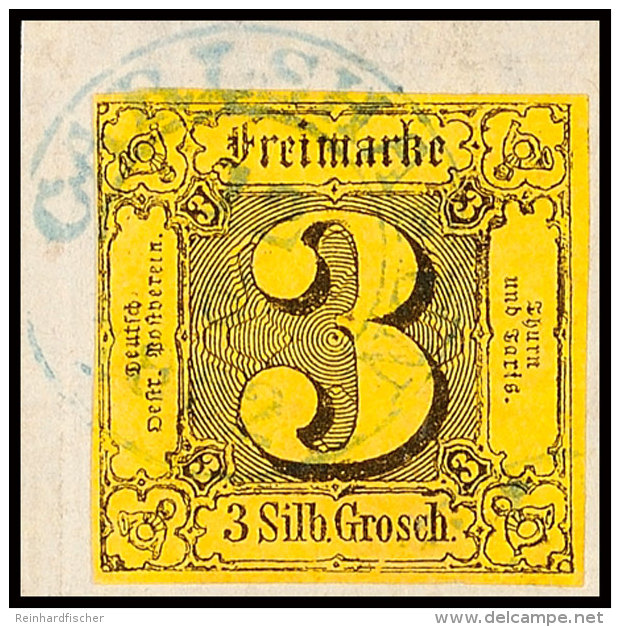 "CARLSHAFEN 12 6 1852" - Blauer K2, Kurhessen, Vollständiger, Zarter Abschlag Auf Briefstück Mit Links... - Autres & Non Classés
