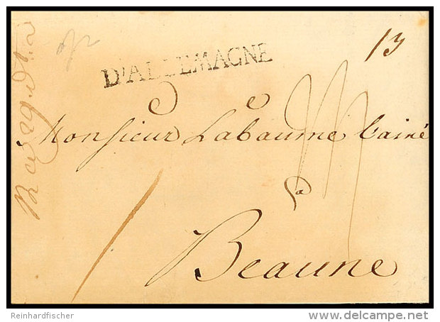 "Plauen 17. Mai 1798", Transitbrief Mit L1 "D'ALLEMAGNE" (Straßburg 42x4 Mm) Nach Beaume/Frankreich,... - Saxe