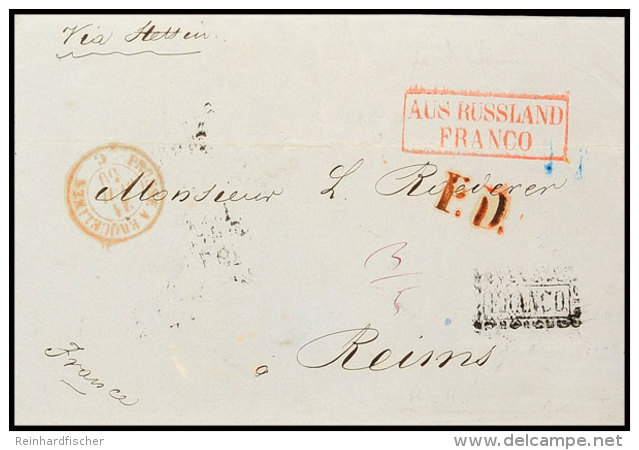 1859, Transit-Franco-Brief Aus Moskau/Russland Via Stettin Nach Reims/Frankreich, Vorders. Schwarzer Ra1 "FRANCO."... - Otros & Sin Clasificación