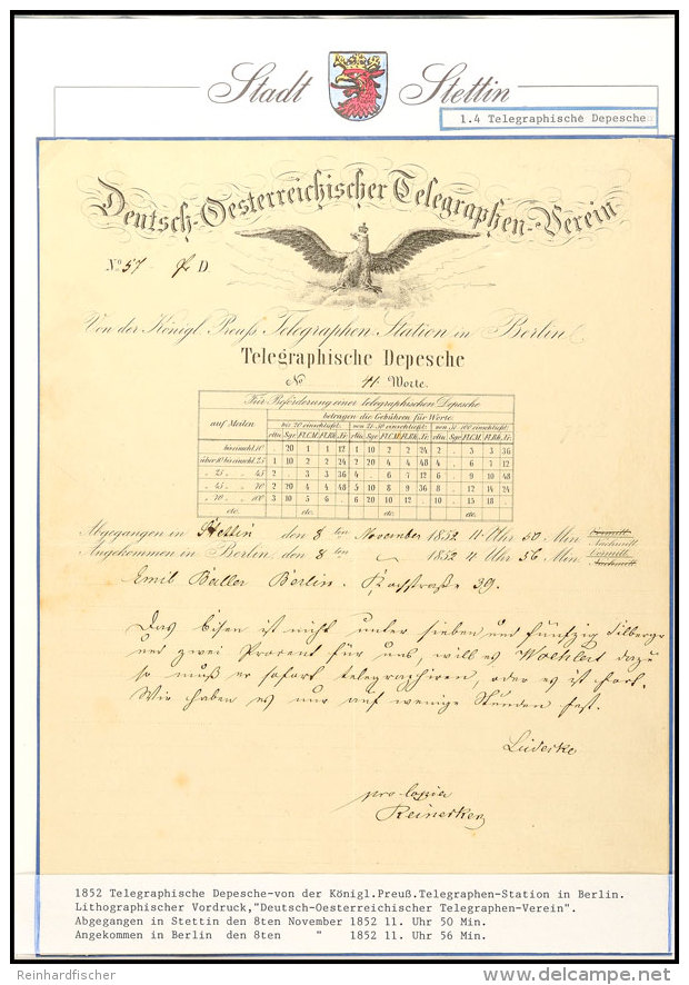 1852, Telegraphische Depesche Mit Recht Dekorativem Vordruck "Deutsch-Oesterreichischer Telegraphen-Verein"... - Sonstige & Ohne Zuordnung
