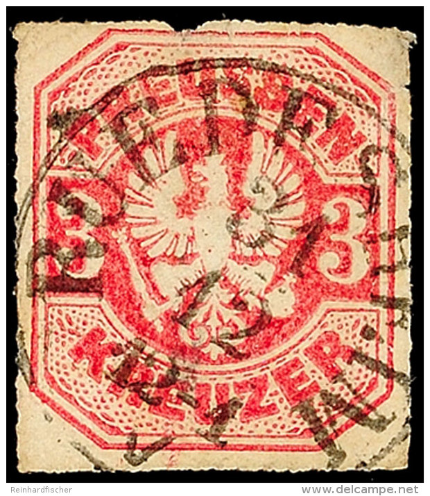 3 Kr. Lebhaftkarmin, Farbfrisches, Fehlerhaftes Exemplar Mit Zentrisch Klarem Taxis-K1 "RUEDESHEIM 31 12 (1867)"... - Autres & Non Classés