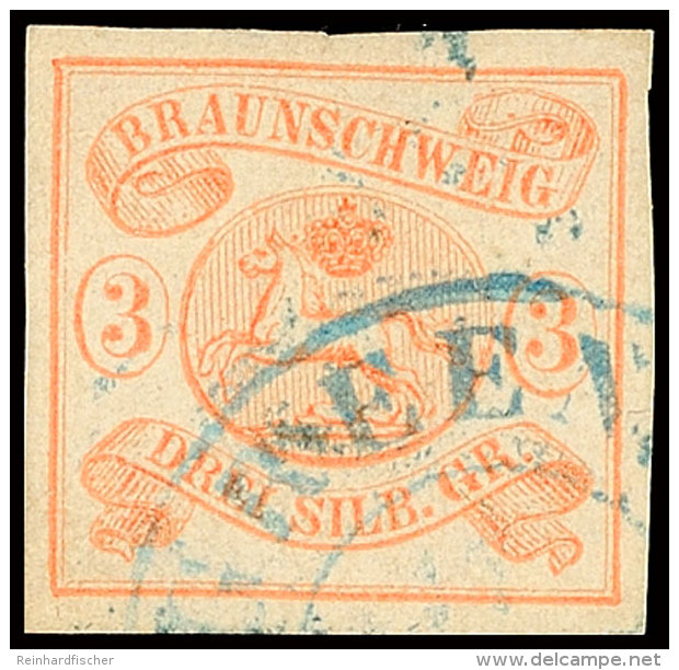 3 Sgr. Orangerot, Farbfrisches Und Allseits Gut Vollrandiges Kabinettstück Mit Blauem K2 Von "GREENE", Tiefst... - Brunswick