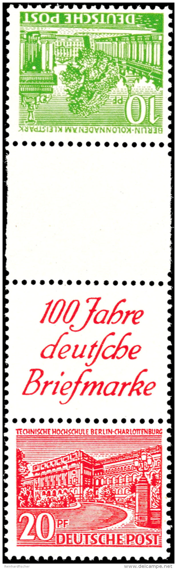 Berliner Bauten 1949, 20 Pfg + R1 + Z (ndgz) + 10 Pfg, Senkrechter Kehrdruck-Zusammendruck, Tadellos Postfrisch,... - Autres & Non Classés