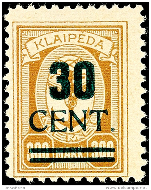 30 Cent Grünaufdruck, Aufdruck In Type I, Tadellos Postfrisch, Unsigniert, Fotoattest Thilo Nagler VP (2016):... - Memel (Klaïpeda) 1923