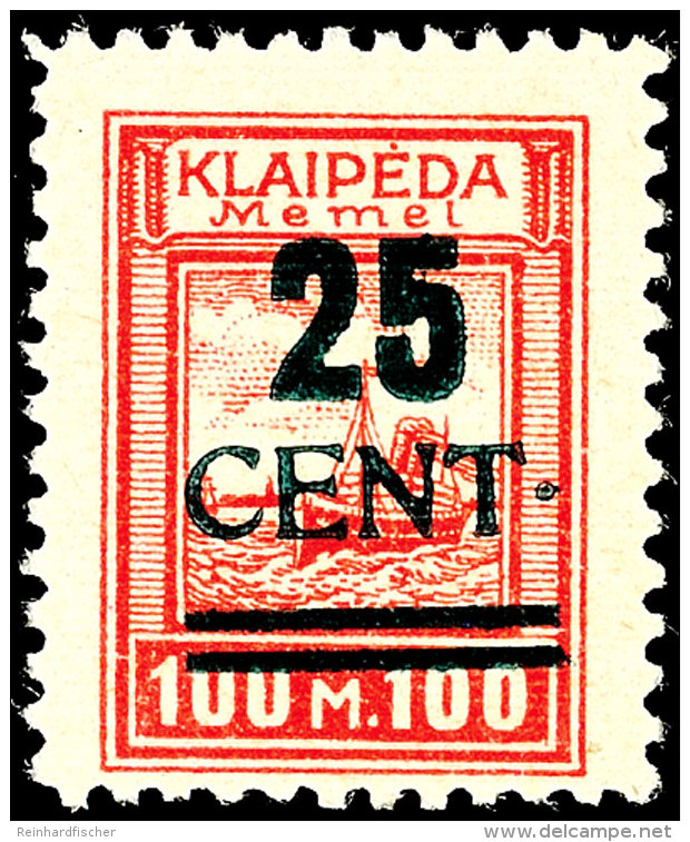 25 Cent Grünaufdruck, Aufdruck In Type I, Aufdruckfehler II "Punkt Hinter Cent Ca. 1.5 Mm Höher Stehend",... - Memel (Klaipeda) 1923