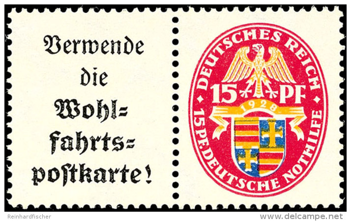 Nothilfe 1928, "Verwende Die Wohlfahrtspostkarte!" + 15 Pfg, Waagerechter Zusammendruck, Tadellos Postfrisch,... - Autres & Non Classés
