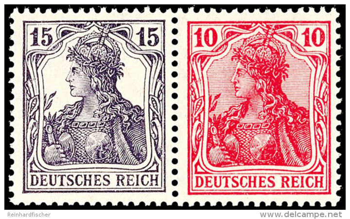 Germania 1918/19, 15 Pfg Germania Grauviolett + 10 Pf Germania Lebhaftkarminrot, Waagerechter Zusammendruck,... - Autres & Non Classés