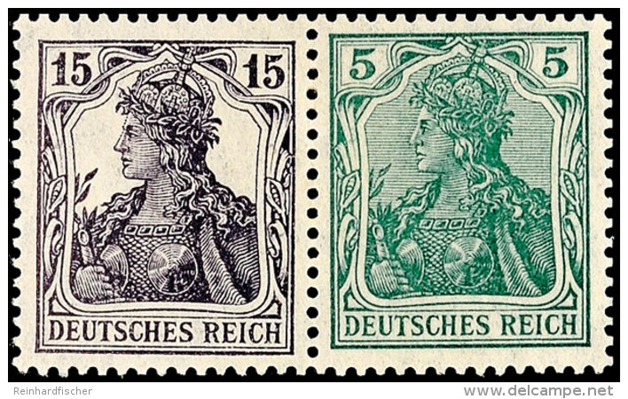 Germania 1917/18, 15 Pfg Germania Schwarzviolett + 5 Pfg Germania Opalgrün, Waagerechter Zusammendruck,... - Autres & Non Classés