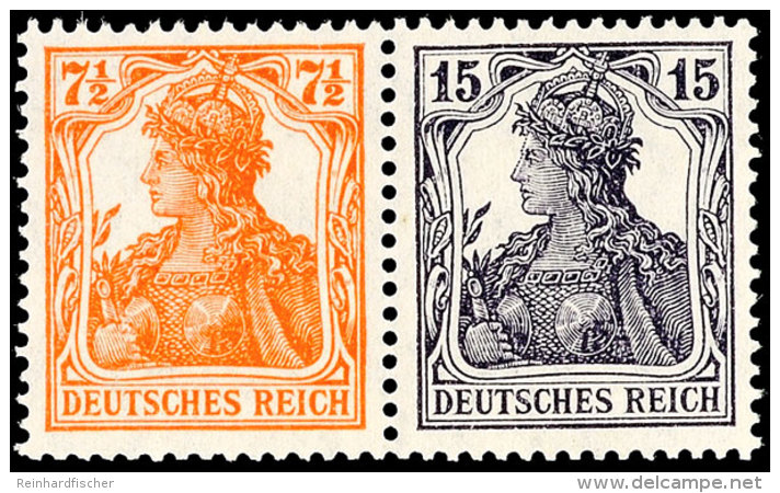 Germania 1917/18, 7 1/2 Pfg Germania Rötlichorange + 15 Pfg Germania Grauviolett, Waagerechter Zusammendruck,... - Autres & Non Classés