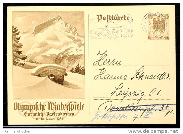 1936, Winter-Olympiade, Sonder-Postkarte 6 Pfg Mit Maschinen-Werbestempel "GARMISCH-PARTENKIRCHEN 6.2.36 Olympische... - Autres & Non Classés