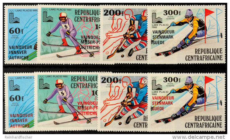 60 F. Bis 300 F. "Goldmedaillengewinner Lake Placid 1980", Je Kpl. Satz Mit Schwarzem Bzw. Rotem Aufdruck, Tadellos... - Estados Centroafricanos