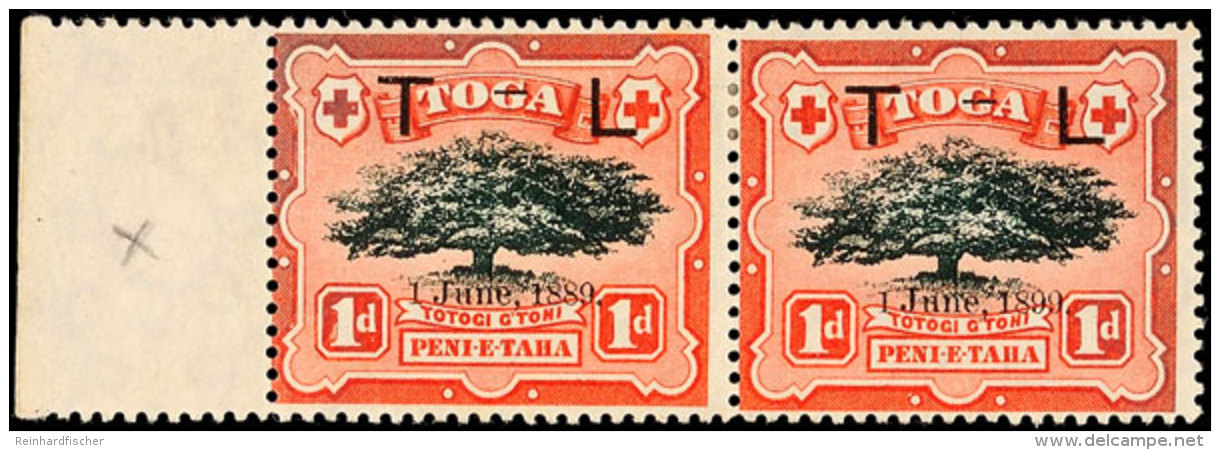 1 P. Aufdruckmarke Mit Aufdruckfehler "1889" Im Waagerechten Paar Mit Normalmarke Und Bogenrand Links, Ungebraucht,... - Tonga (1970-...)