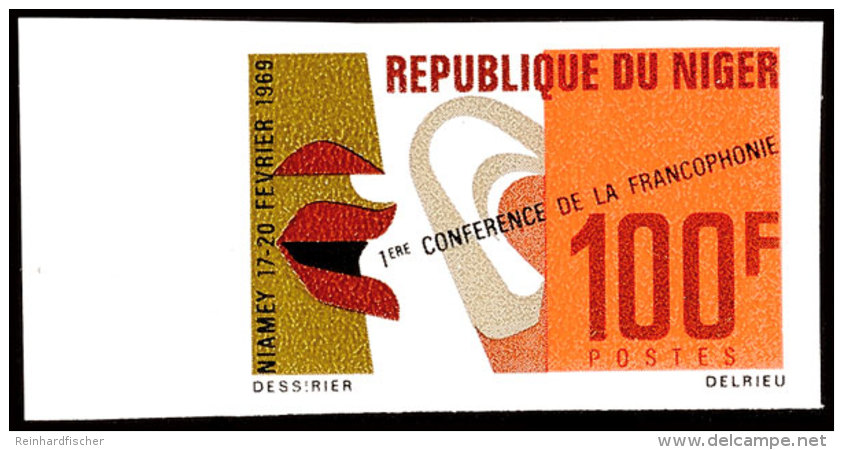 100 Fr. 1. Konferenz Der Frankophonie 1969, Linkes Randstück Breitrandig Ungezähnt Statt Gezähnt,... - Niger (1960-...)