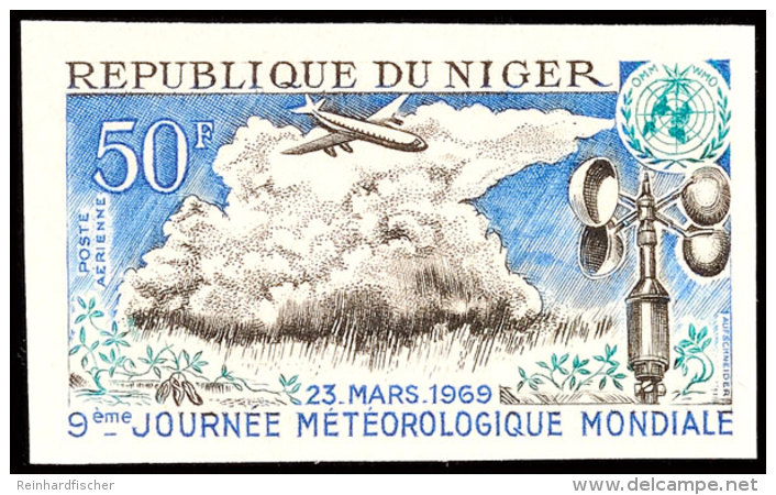 50 Fr. Welttag Der Meteorologie (WMO) 1969, Motiv: Flugzeug über Regenwolke, Ungezähnt Statt... - Níger (1960-...)