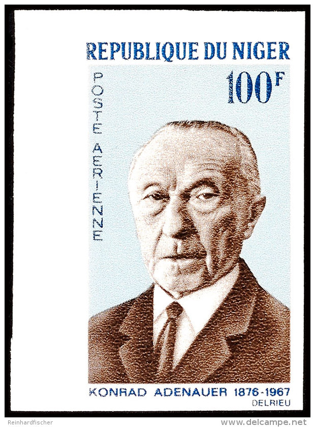 100 Fr. Zum Tode Von Konrad Adenauer 1967, Linkes Bogenrandstück Ungezähnt Statt Gezähnt, Tadellos... - Níger (1960-...)