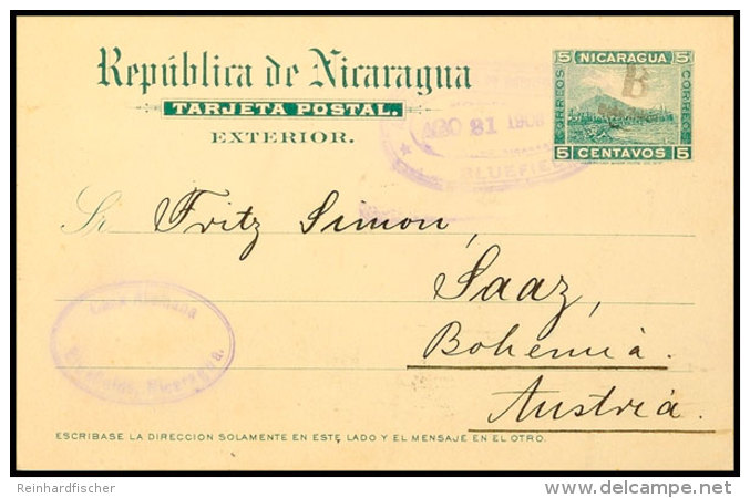 Sonderausgabe Für Bluefields: 1905, 5 C. Ganzsachenkarte Mit Schwarzem Handstempel "B Opto Zelaya",... - Autres & Non Classés